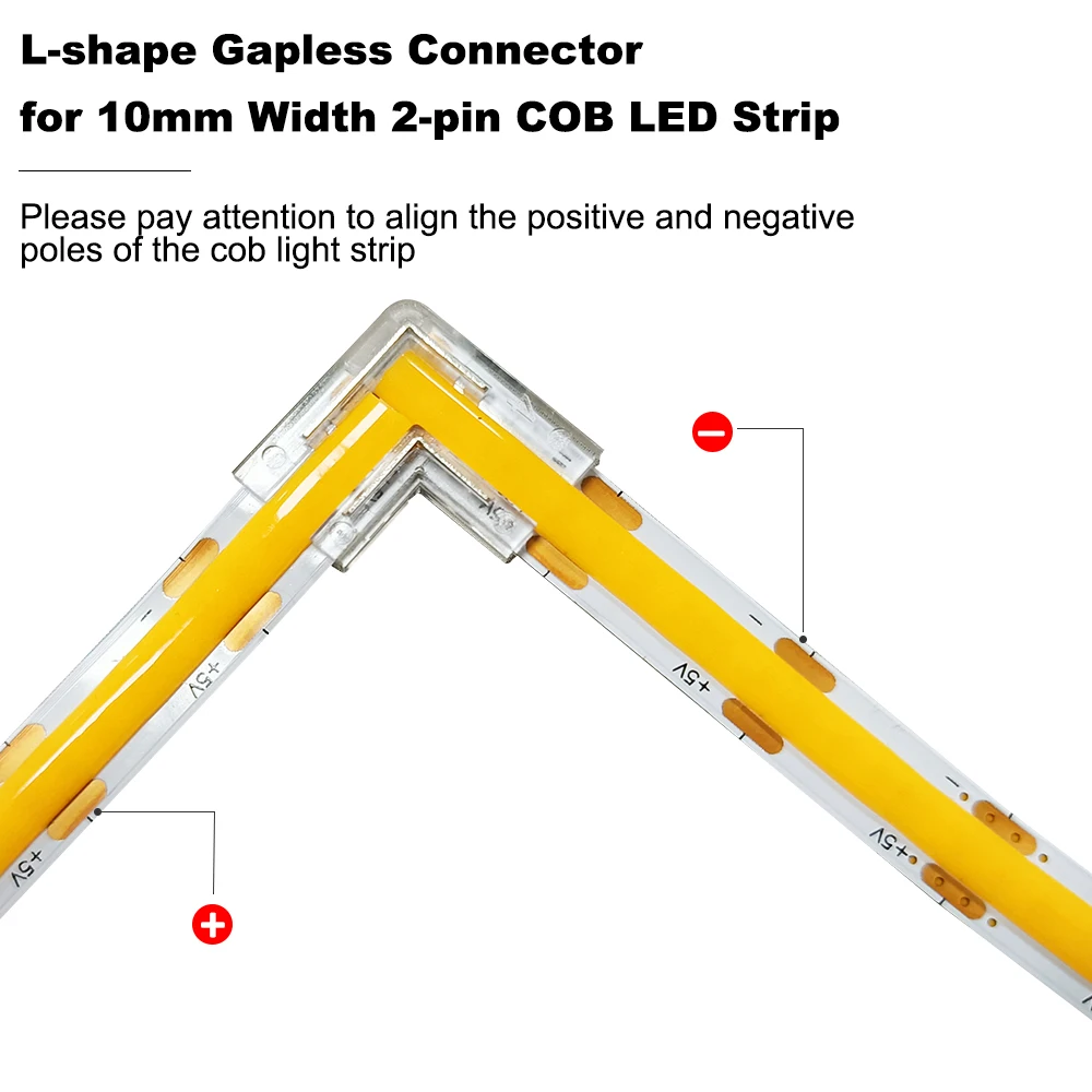 Cob Led Connectors 10mm 2 Pin Nonwired Gapless Solderless Lshape