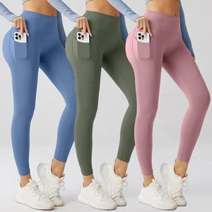 Fitness Pants Side Phone Pocket Yoga Leggings Custom High Waist Tummy Control Outdoor Fitness Workout Pants