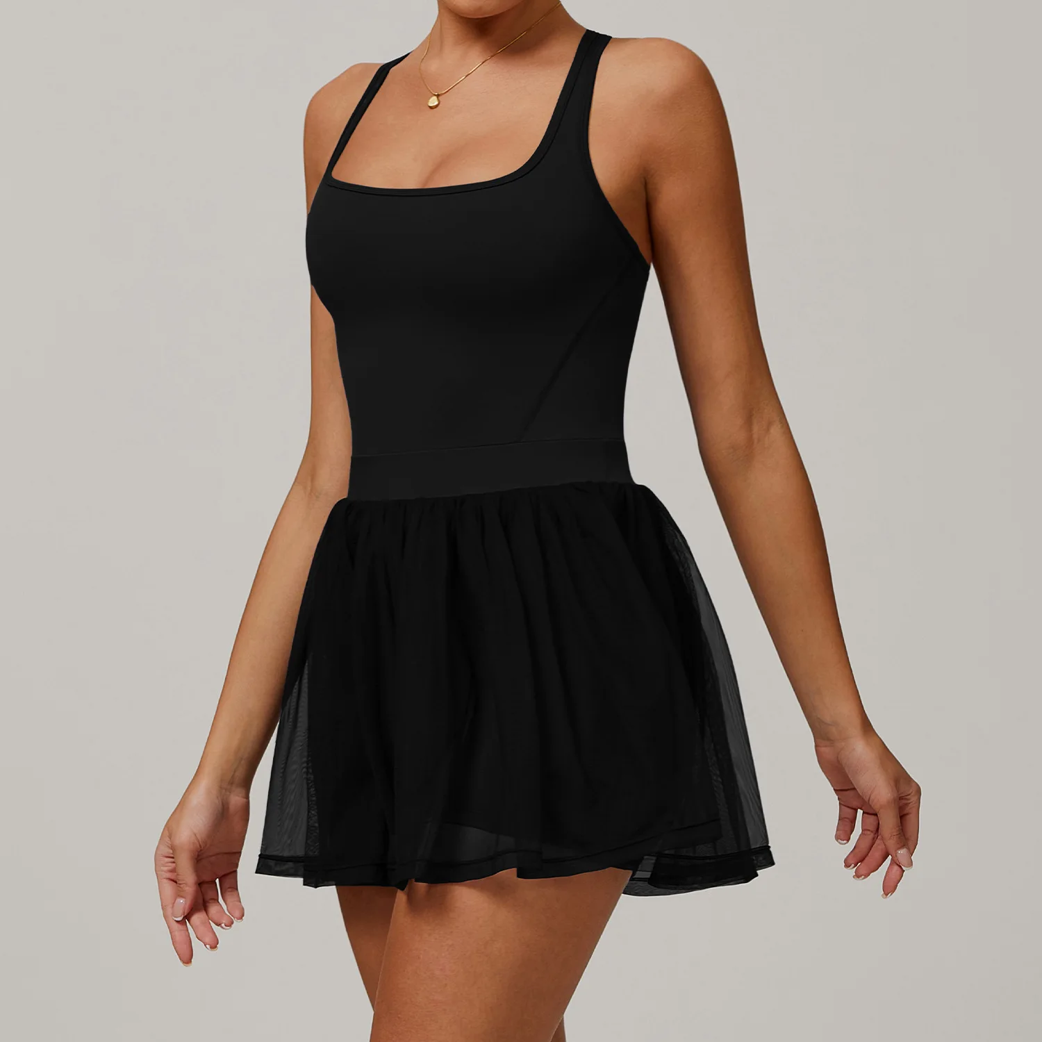 Newest Recycled Polyester Spandex Breathable 2 in 1 Tennis Mesh Dress I Back Tulle Skirt Elegant Padel Pickleball Gauze Dress Newest Recycled Polyester Spandex Breathable 2 in 1 Tennis Mesh Dress I Back Tulle Skirt Elegant Padel Pickleball Gauze Dress