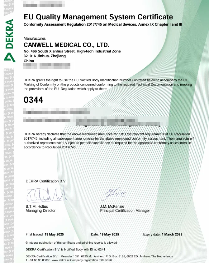 MDR EU Medical Device Regulation 2017/745 compliance certificate