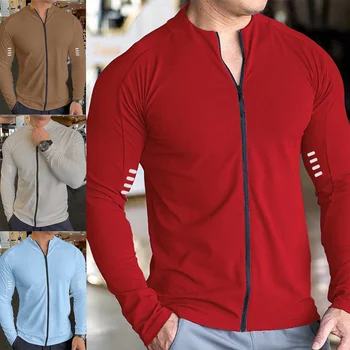 Custom Outdoor Sports Mens Fitness Shirts Long Windbreaker Jacket Quick Dry Gym Shirts Men Jacket