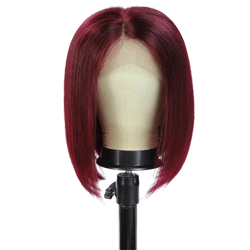 Perucă 99J Bob, perucă pentru femei, păr uman drept, 13X4, dantelă braziliană Remy, densitate 210%_voghion.com