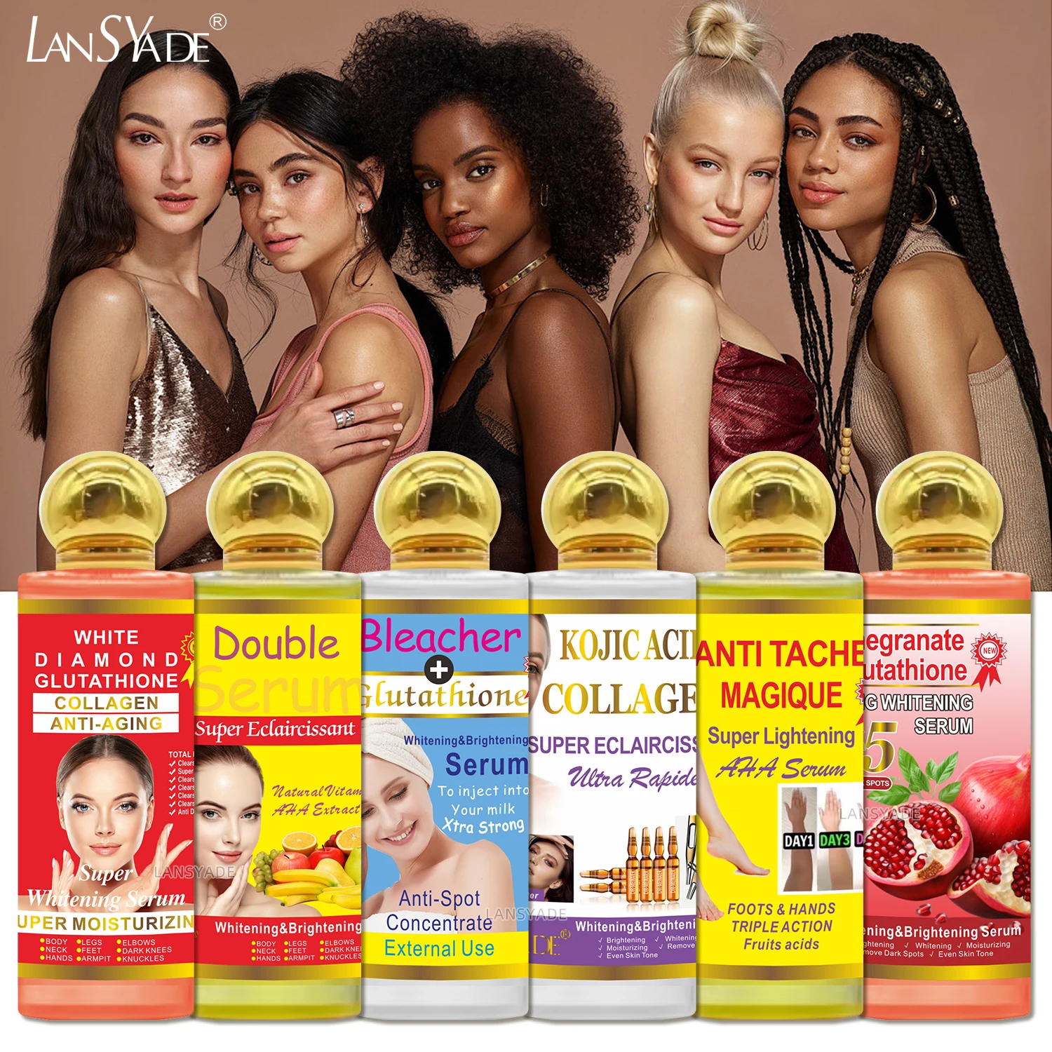 bleacher glutathione with vitamin c Pure Whitening Serum AHA Vitamin C Skincare Face Hydrating Lightening Spot  Freckle Wrinkle Remover Kojic Acid & Collagen Essence