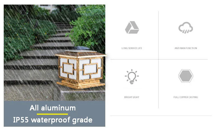 IP65 Led Outdoor Garden Light Classic Style Die Casting Aluminium Solar stigma lamp Fence Pillar Lights