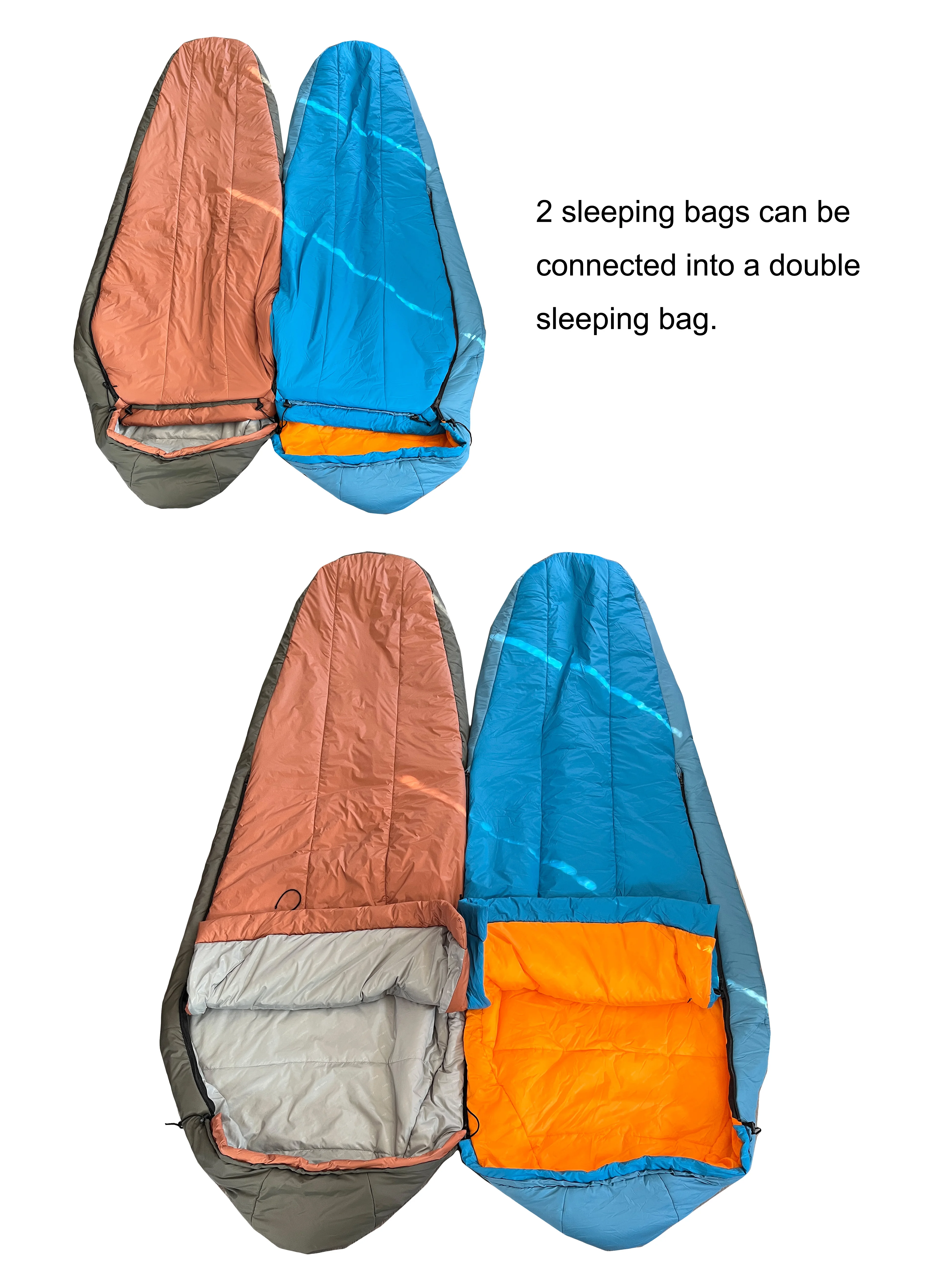 2 In 1 Mummy Double Sleeping Bag Nylon Cold Winter Outdoor Camping