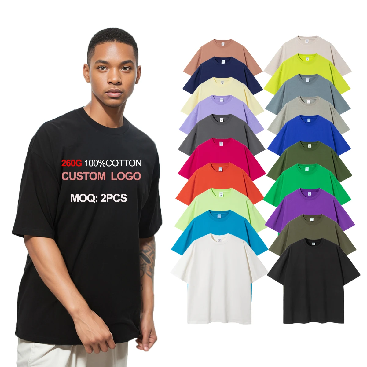 DUOLLB 260G Custom graphic Man tshirt Oversized 100% cotton Dropped Shoulder tshirts with logo custom logo printed For Men