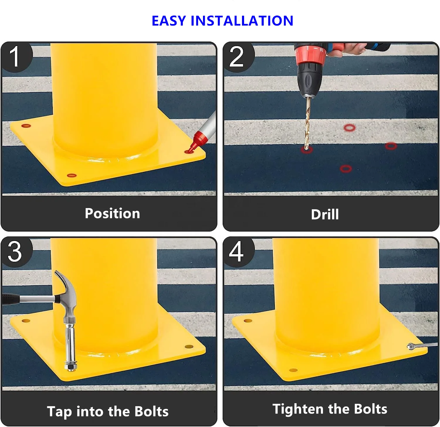 Common Surface Mounted Bollard Safety Steel Pipe Bollard Post Security