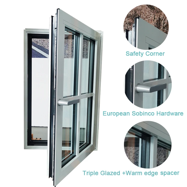 Minglei New Modern House Aluminium Windows Type Of Grill Sound Proof Large Tempered Glass Casement window supplier