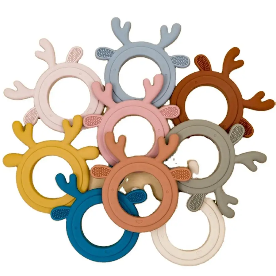 Exquisite Workmanship Silicone Wood Teethers Non-Toxic Antler Shape Molar Toy Soft Baby Molar Toy in Whale Design