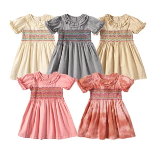 Wholesale Casual Eco-Friendly Plant Dye Natural Dye Ruffles Baby Dresses 0-12 Months for Girls