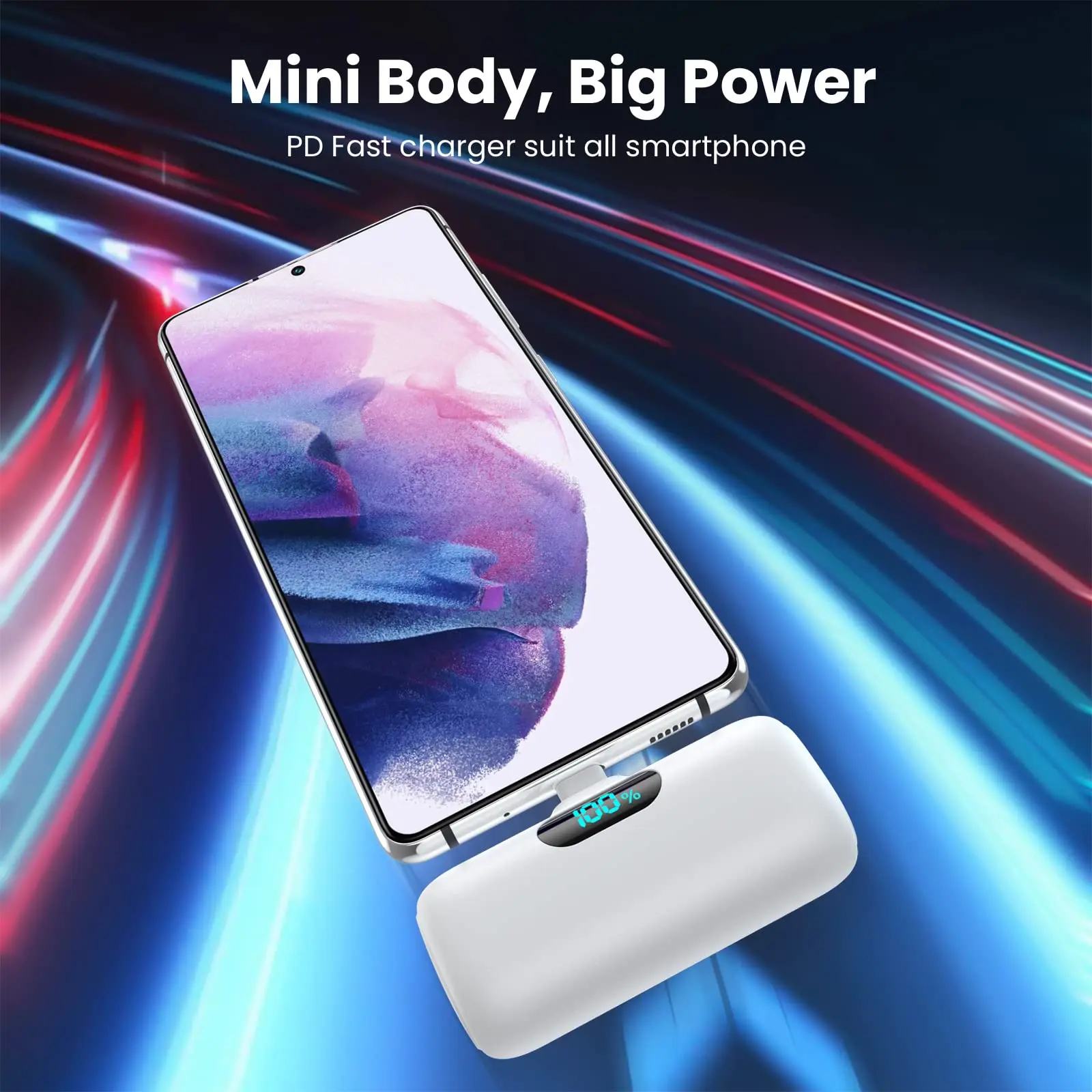 2024 New Mini Capsule Power Bank 5000mAh Portable Charger with Charge Function for iPhone and Other Devices