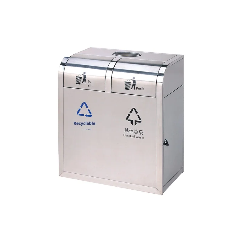 Directly Supplied Manufacturer Indoor Thickened Dual-Compartment Stainless Steel Eco-friendly Square Trash Cans Support Logo