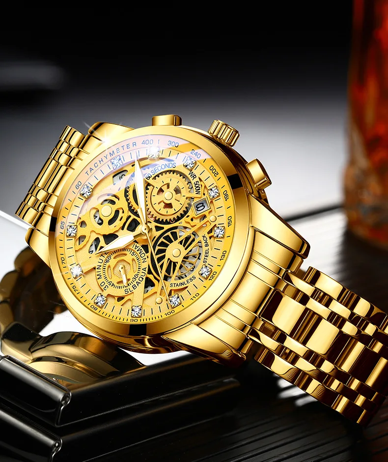 ONTHEEDGE Reloj Hombre Gold Watches Mens 2021 Luxury Fashion Quartz Wristwatch Analog Chronograph Men Watch Waterproof Alibaba