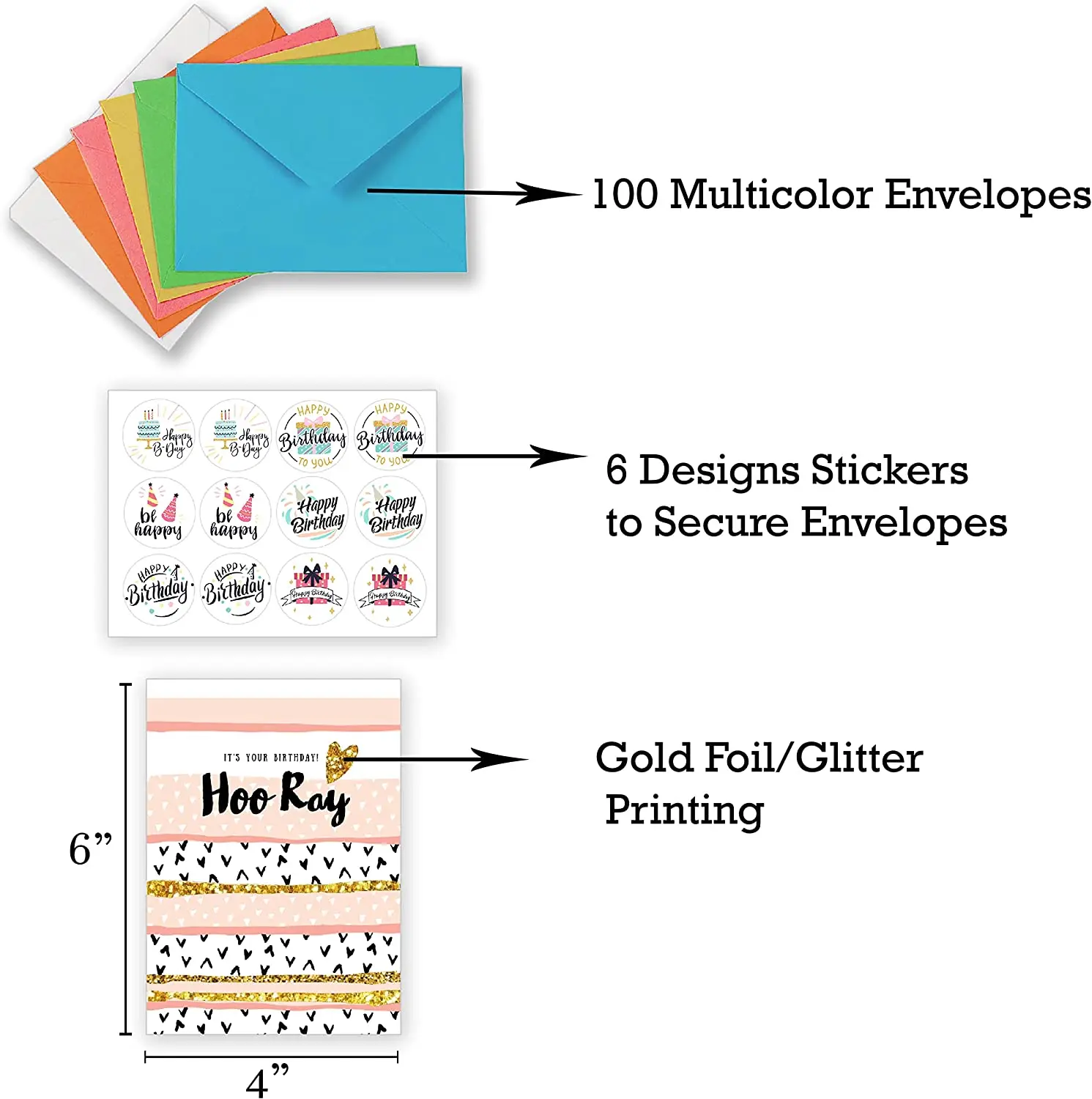 100-Pack Happy Birthday Cards Bulk – With Envelopes, Assorted Designs, Boxed Set, USA Made