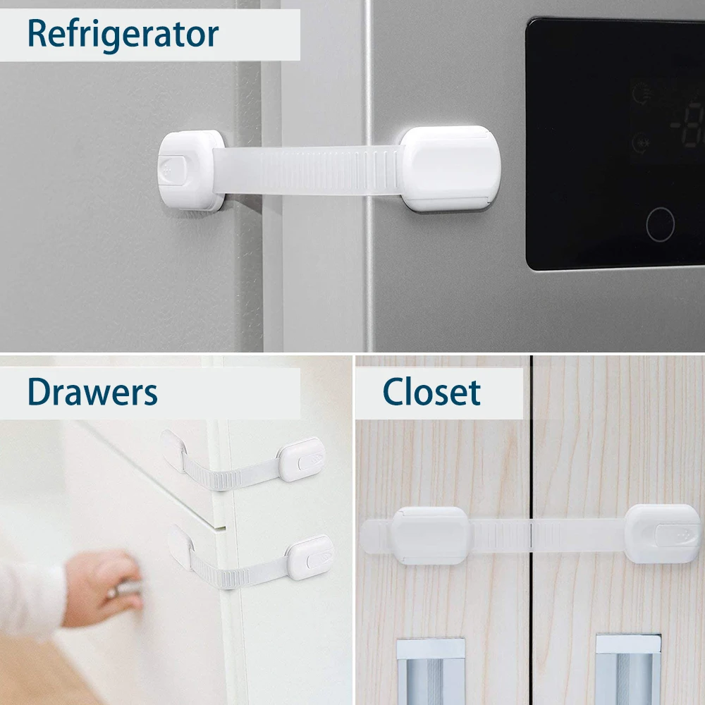 Child Proof Locks With Adhesive Adjustable Strap Latches To