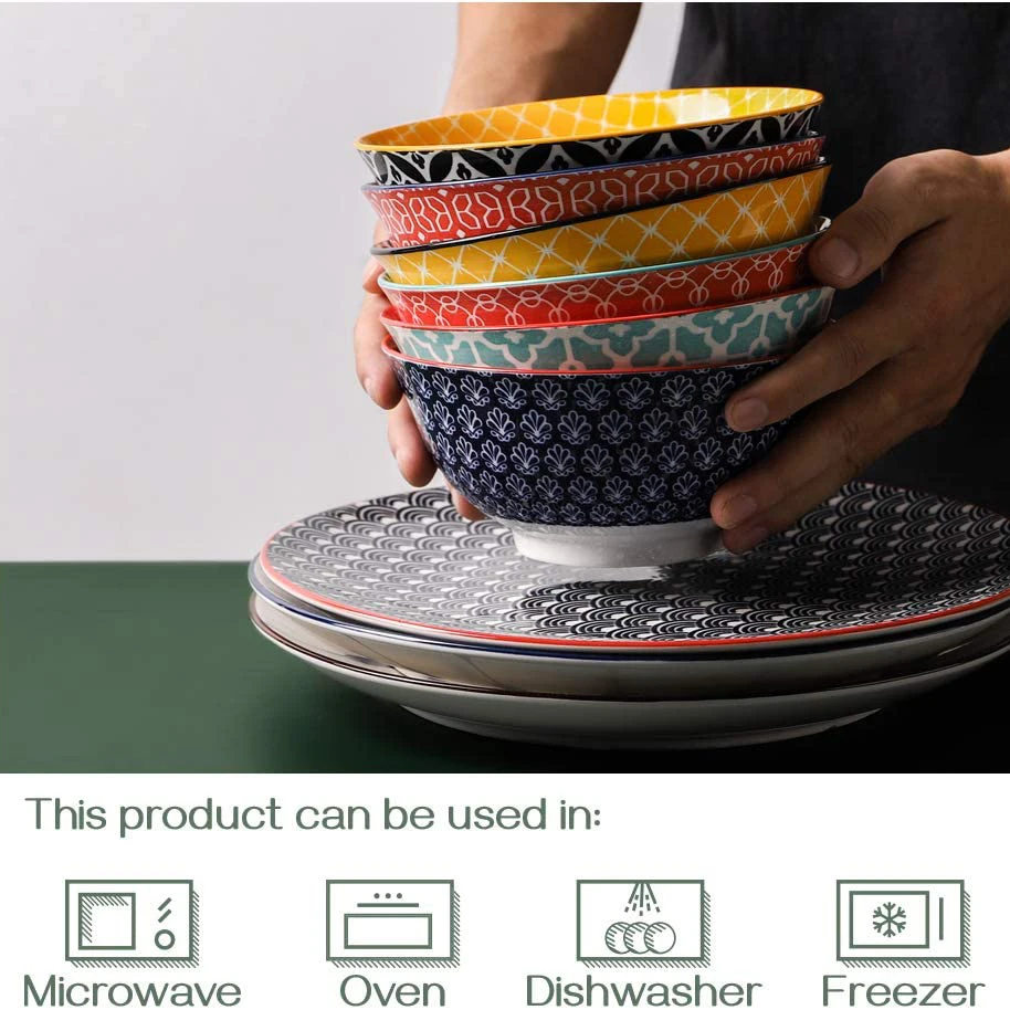 23oz Gift Set Colorful Printed Newly Designed Kitchen Cereal Soup Serving Ceramic Bohemian Bowls Set of 6 manufacture