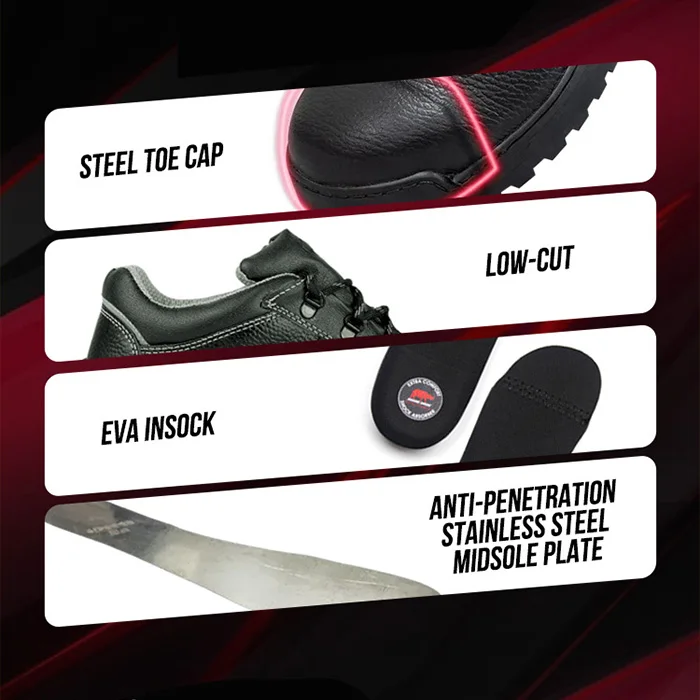 Custom High Performance Low Cut Smooth Genuine Leather Steel Toe Protective Safety Shoes for Unisex