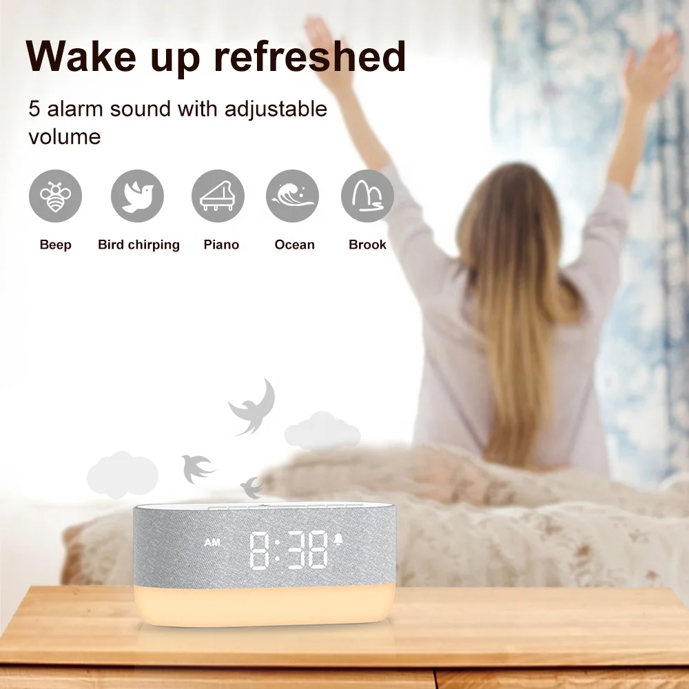 HiFiD Sound Machine with Alarm Clock Dual Speakers 21 HiFi Sounds 10W Wireless Charger White Noise Machine for Sleeping