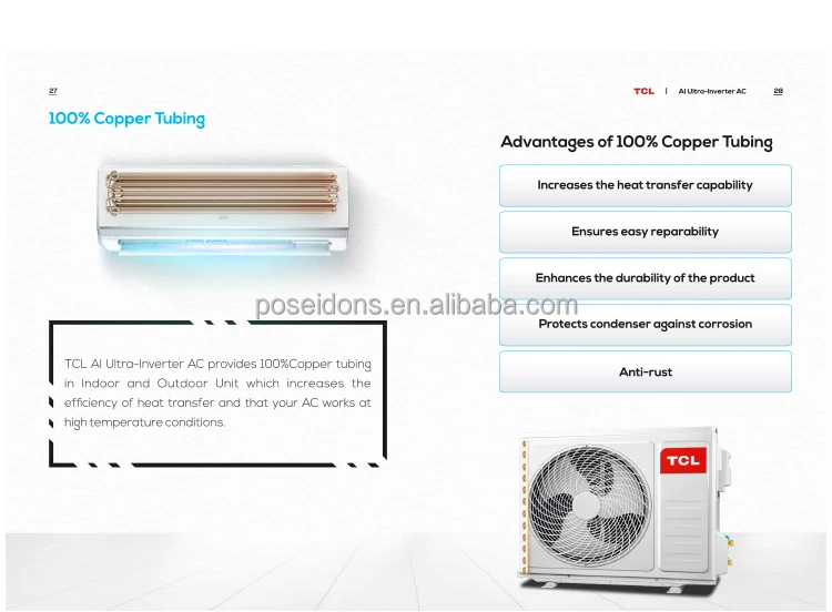 Tcl Split Type Air Conditioners Low Noise Inverter Cooler Wall Mounted ...