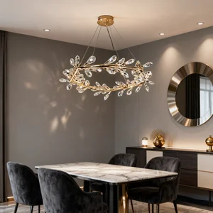 JACKSUN Branch Wreath K9 Crystal Chandelier Postmodern Luxury Crystal Pendant Light for Living Room and Bedroom