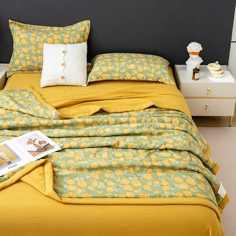 Hot Sale Flower Printed Orange Fruit Printed 4PCS Comforter Quilt