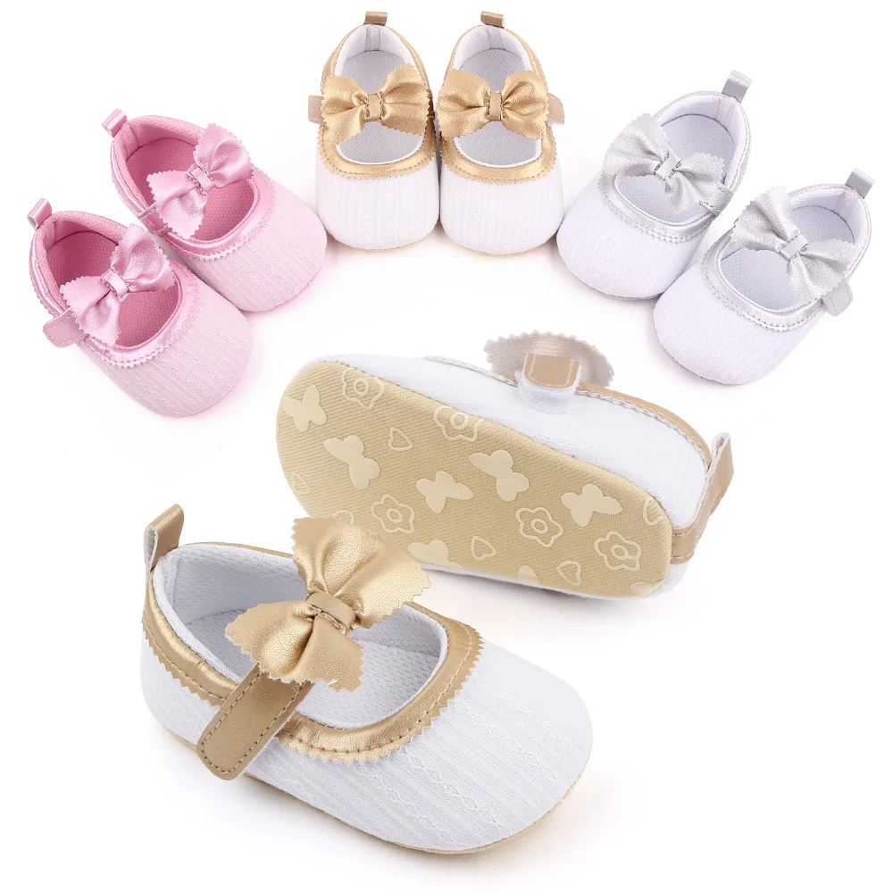 New Solid Color Bow Knit Baby Spring and Autumn Soft Sole Non-slip Princess Walking Shoes factory