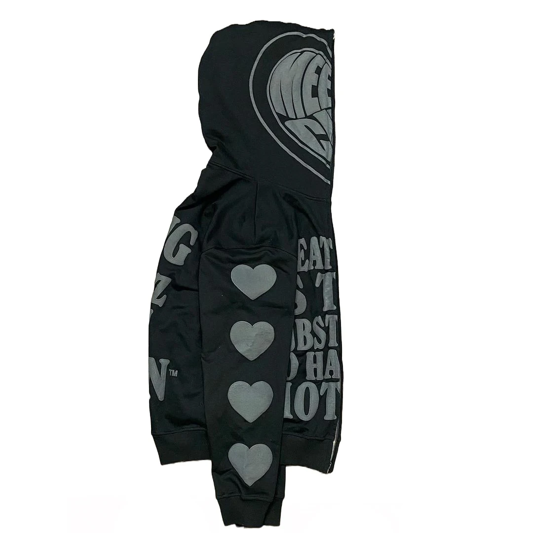 Custom Wholesale High Quality Manufacturer Thick Puffy Foam Print for Men Cotton With 3D Logo Full Face Zip Hoodie Puff Printing