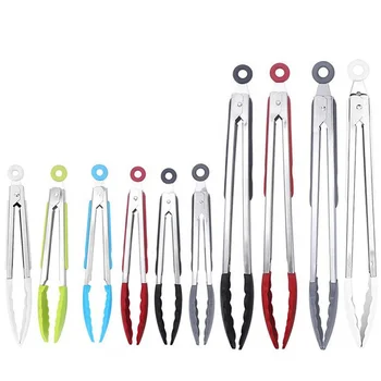 Kitchen Gadgets Heat Resistant BBQ Tongs 7/9/12 Inch Locking Silicone Food Tong with Silicone Tips