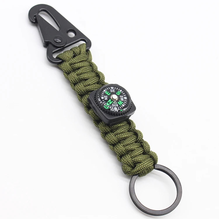 Outdoor Paracord Keychain with Carabiner and Compass