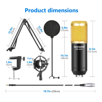 Neewer Professional Studio Broadcasting Recording Condenser Microphone&Microphone Arm Stand with Shock Mount and Mount Clamp detail image