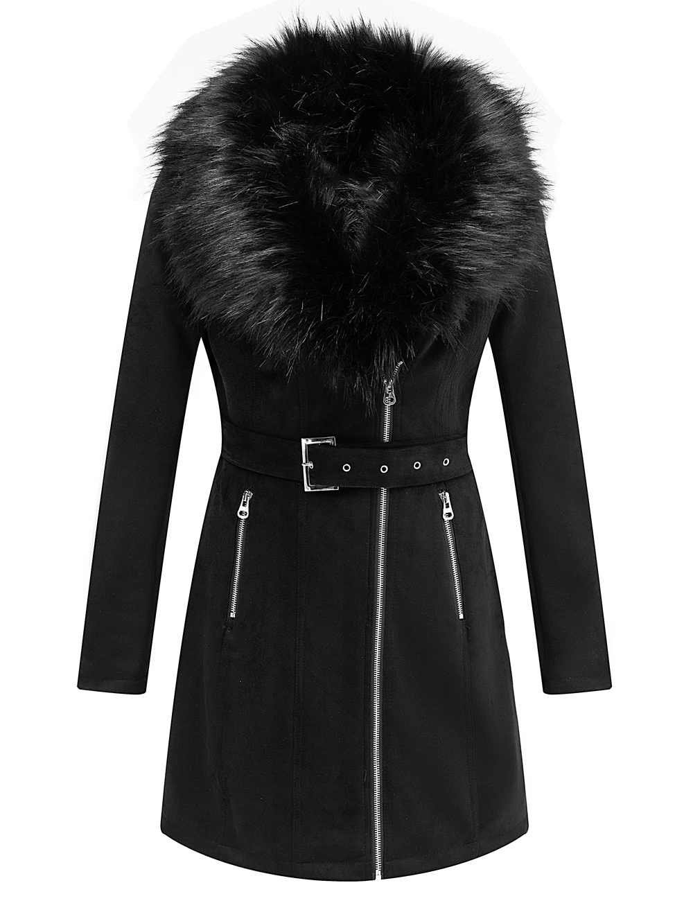 Bellivera Women's Faux Suede Jacket Coat with Detachable Faux Fur Collar 
