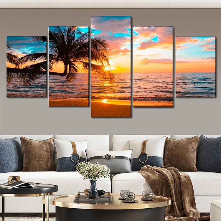 Low Price Hot Sale 5 Pieces Beach Sea Sunset Ocean Pictures Natural ...