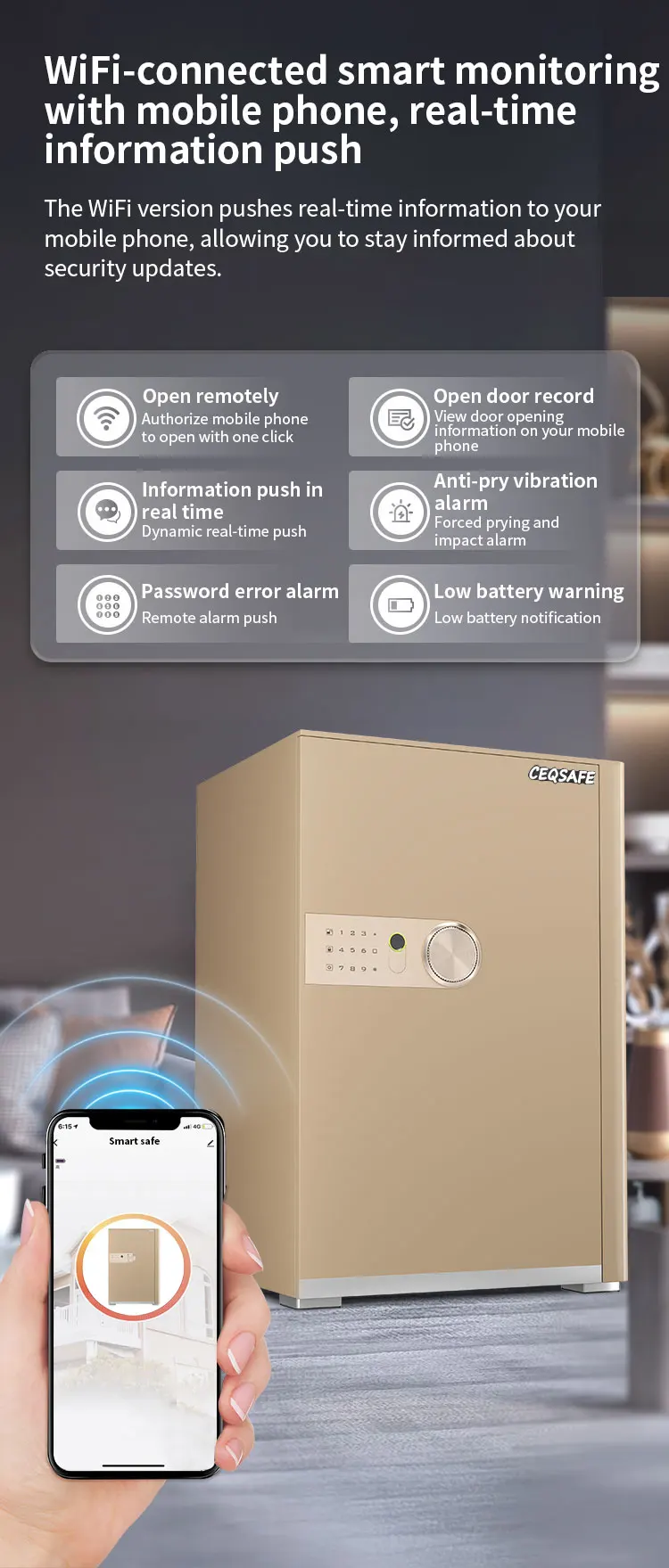 CEQSAFE High-End Anti-Theft Office Safe Small All-Steel Invisible Smart TUYA APP WIFI Safe Box supplier