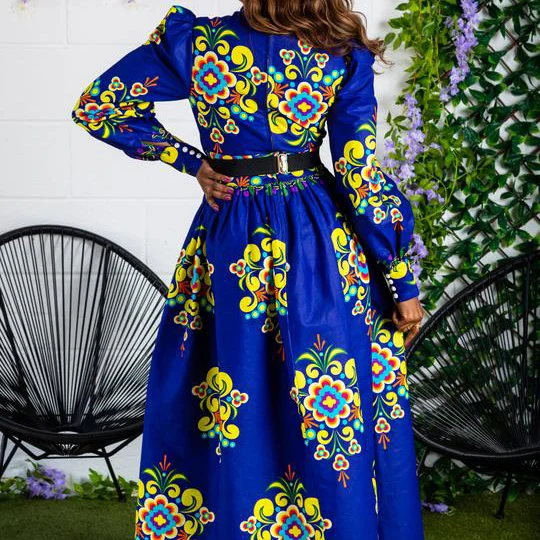 knee length dresses for ladies ASOEBI DESIGN BLUE SADE ANKARA MAXI DRESS – ASOEBI WORLD main image 0