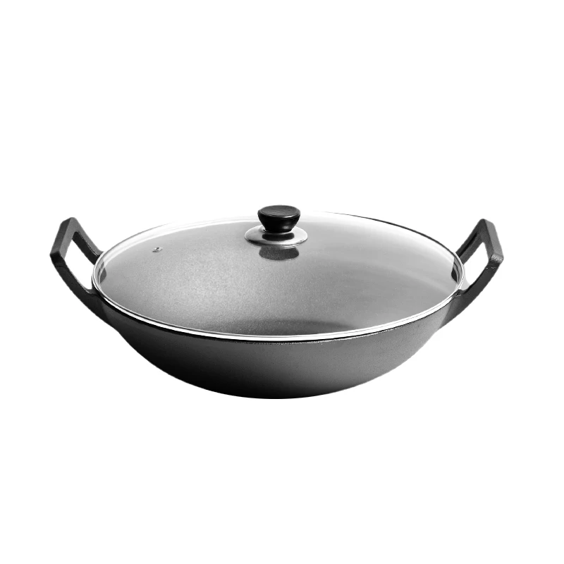 Home Kitchen BBQ Wok Cast Iron Cookware 36cm Wok Pan