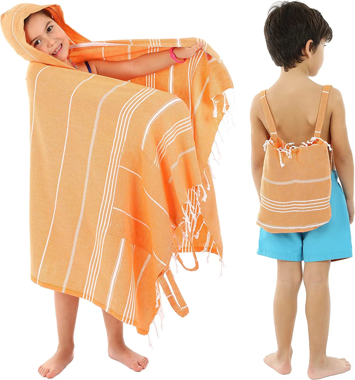 Personality Kids Poncho Towel Surf Kids Hooded Towel Custom Cotton Turkey Stripe Kids Back Pack manufacture