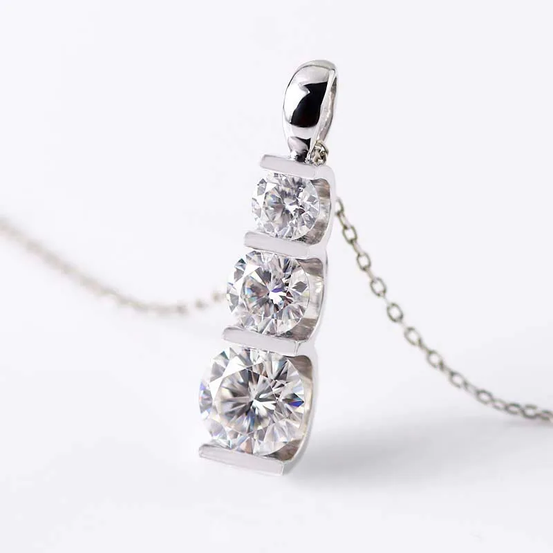 Provence Jewelry Fashion girl necklace 14k white gold with three moissanite diamonds pendant engagement gift 222076