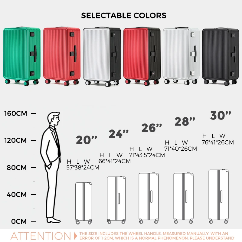 Full Aluminum Luggage Spinner Trolley Case 20-24-30 Inch Unisex Front-Opening Waterproof Anti-Theft TSA Lock Suitcase Business