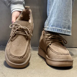 Thickened Warm Snow Boots Artificial Long Plush Lined Cow's Velvet Upper Non-Slip Rubber Outsole Winter Men's Lace-up ZYD012