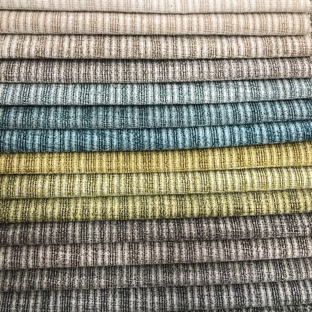 Stripe Polyester corduroy fabric Matte velvet sofa fabric wholesales for home textile upholstery use