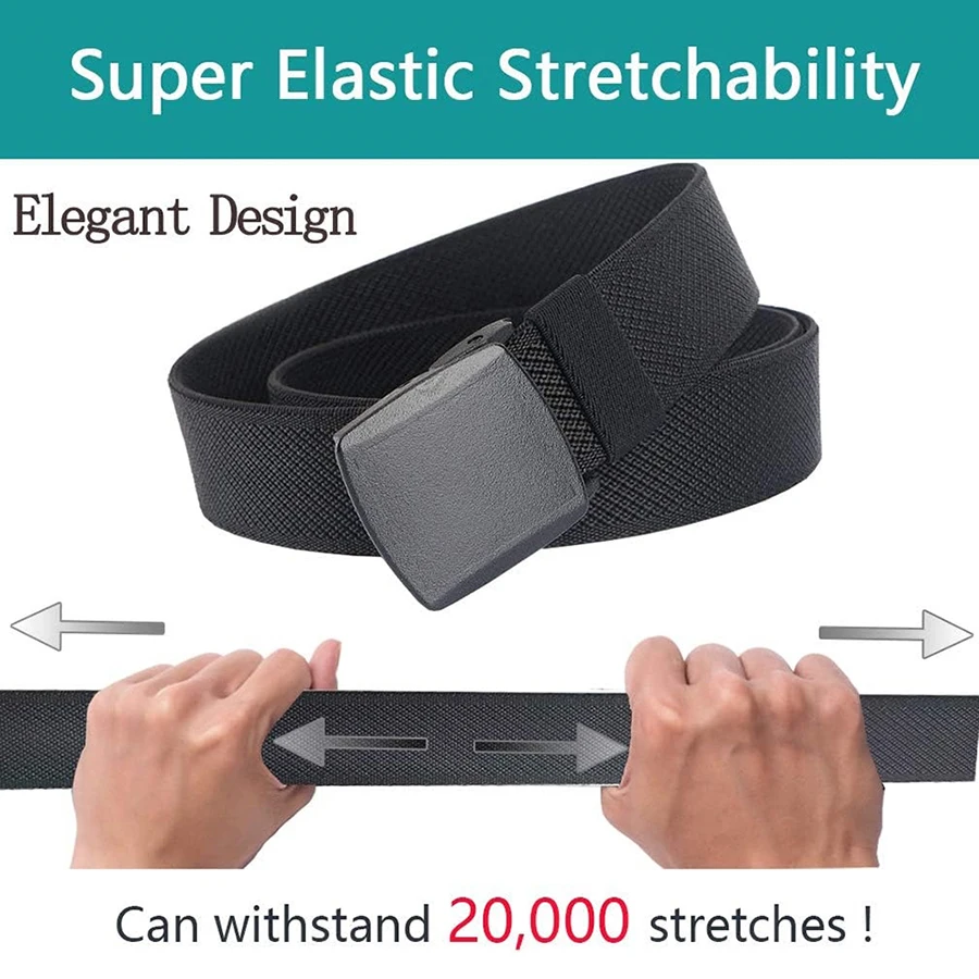 Elastic Belts Stretch Canvas No Metal Plastic Buckle Work Travel Sports Trim Fit Waist Tactical Belt