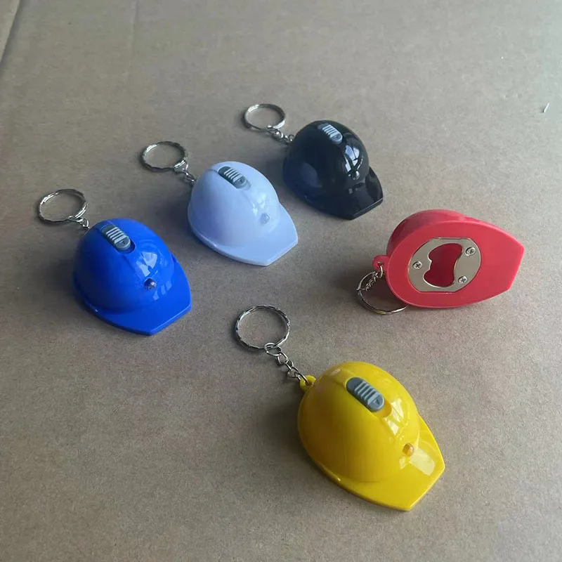 Helmet Keychain with LED - Mini Bottle Opener & Safety
