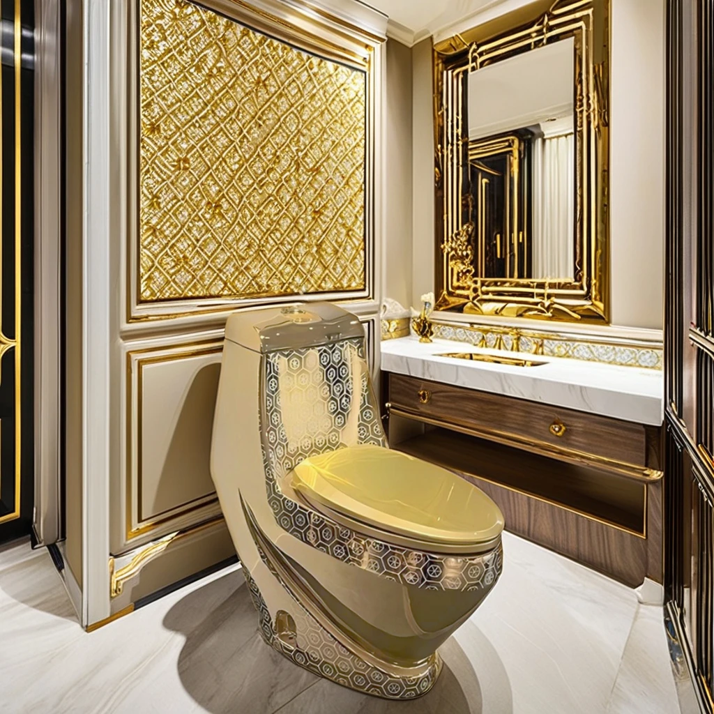 Modern Gold-Plated Two-Piece Ceramic Toilet Dual-Flush Floor Mounted for Home Hotel Use Trade Export Middle East India Pakistan
