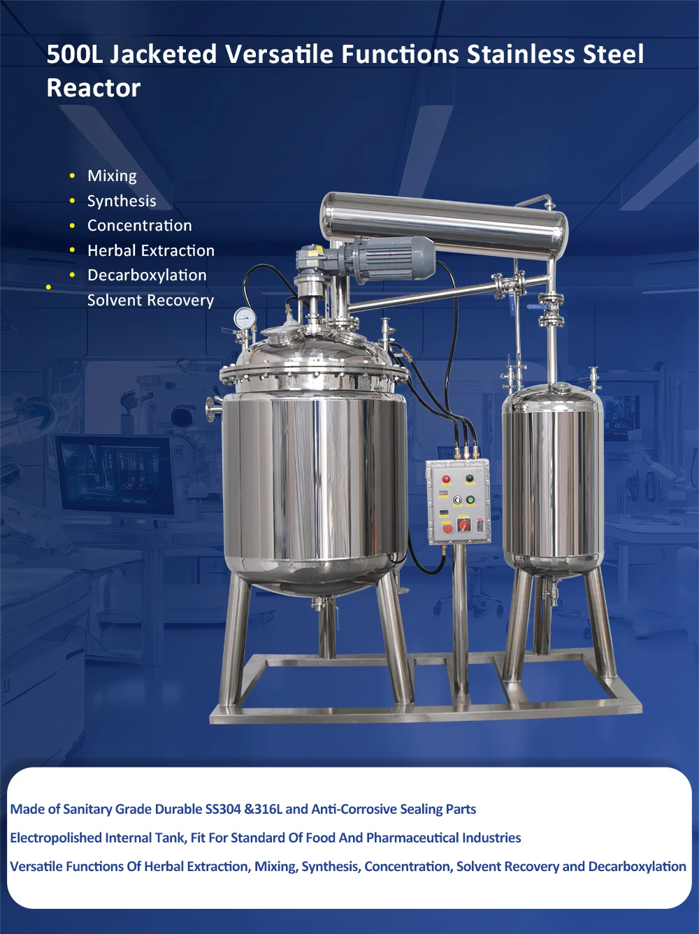 Valuen 500L Ce Chemical Double Jacketed Mixing Vessel With Stirred Tank Reactor Price  Jacketed stainless steel reactor factory