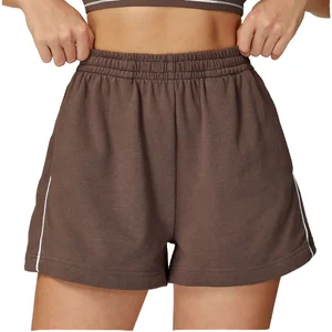 Wholesale Ladies' Contrast Trim High Waist Loose Fit Straight Leg Gym Shorts with Side Pockets Breathable Outdoor Pants
