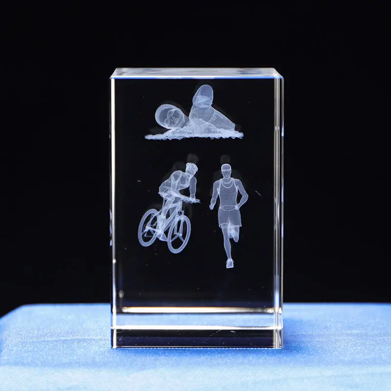 Customizable Crystal Souvenir 3D Laser Carved Angel Theme Swimming Triathlon Sport UV Printed Crystal Cube supplier