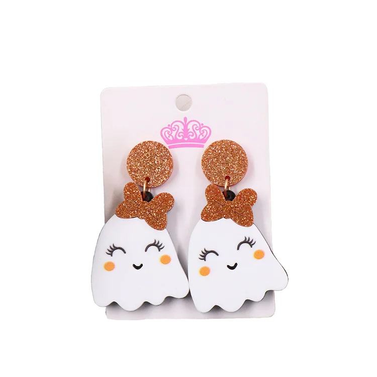 ERS693ER1499 Factory Wholesale Trendy Handmade Acrylic Drop Earrings Cute Orange Ghost with Fine Quality Halloween Parties factory