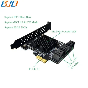 PCI-E PCI Express 1x to 6 Ports SATA3.0 SATA III 6Gbps Controller Expansion Card Adapter with Low Profile Bracket for HDD IPFS