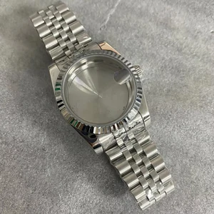 Factory OEM/ODM Customization 36mm Silver Watch Case With Bands Full Stainless Steel Case Fit for NH35/36 Movement