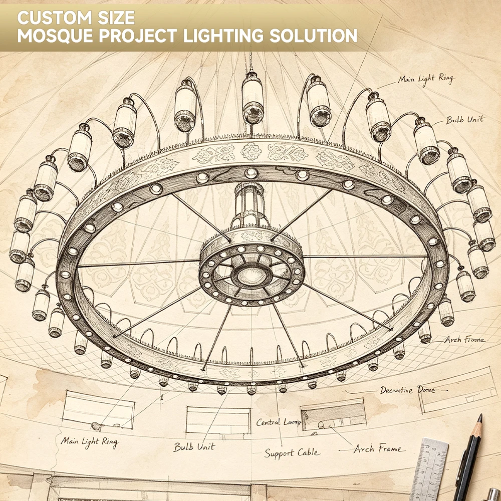 cpl-004 Grand Islamic Mosque Chandelier – Custom Oversized LED Lighting for Masjid Prayer Hall